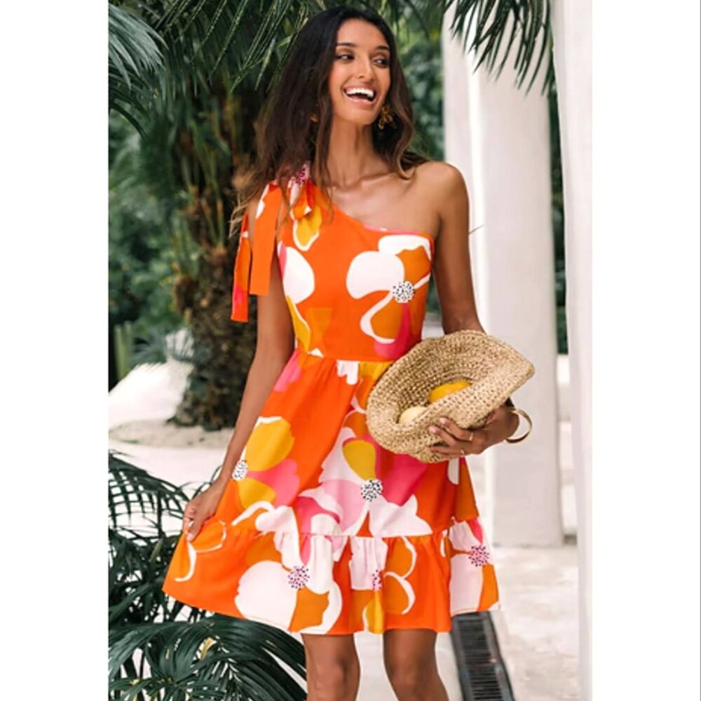 NWOT Cupshe Print Bow One Shoulder Dress Size XS - Picture 6 of 7